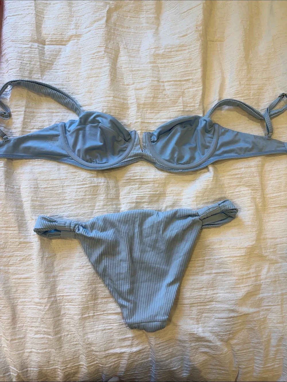 Blue Ribbed Underwire Bikini Set - Women's Swim